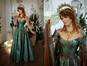 Ocean Depths Fantasy Gown - Jacquard Dress with Crystal and Bead