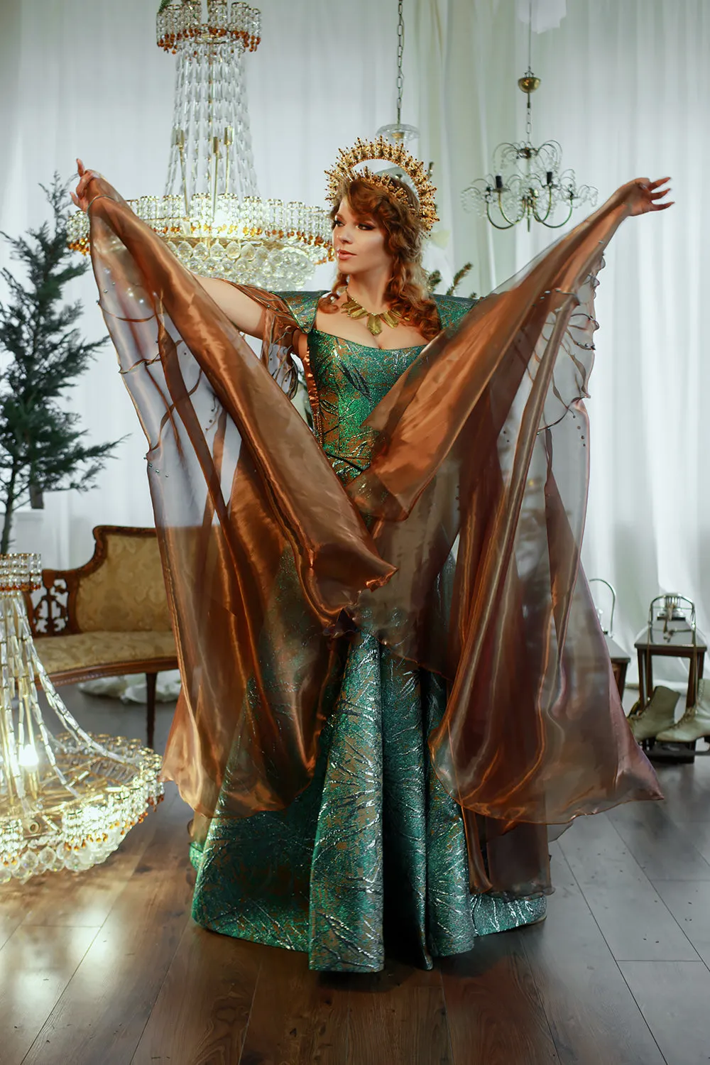 Ocean Depths Fantasy Gown - Jacquard Dress with Crystal and Bead