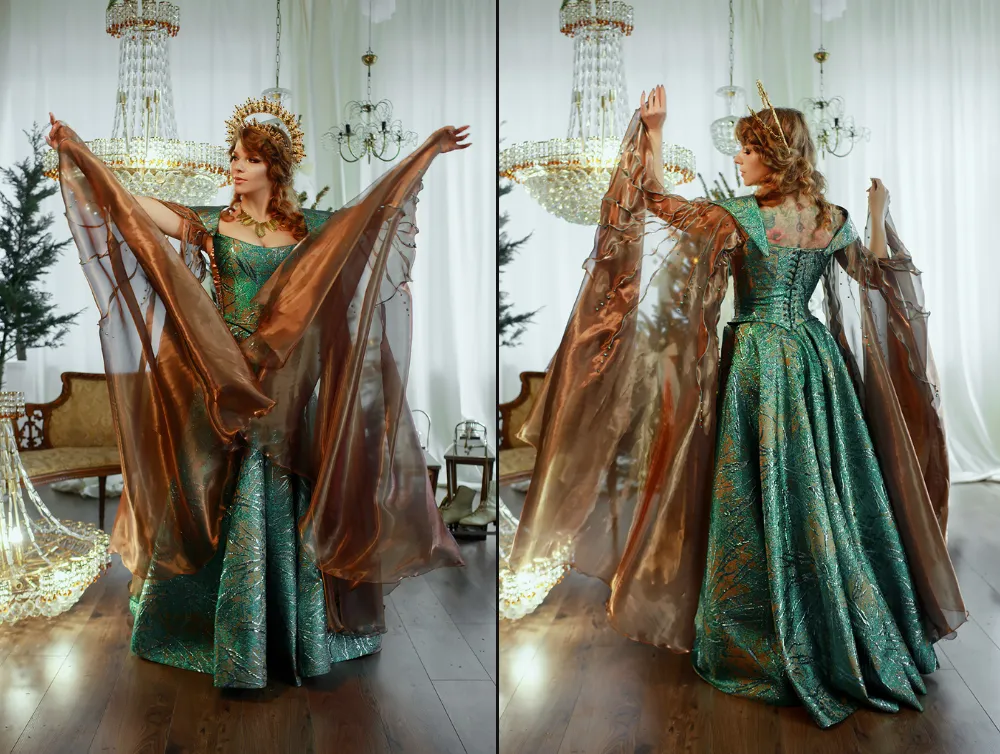 Ocean Depths Fantasy Gown - Jacquard Dress with Crystal and Bead