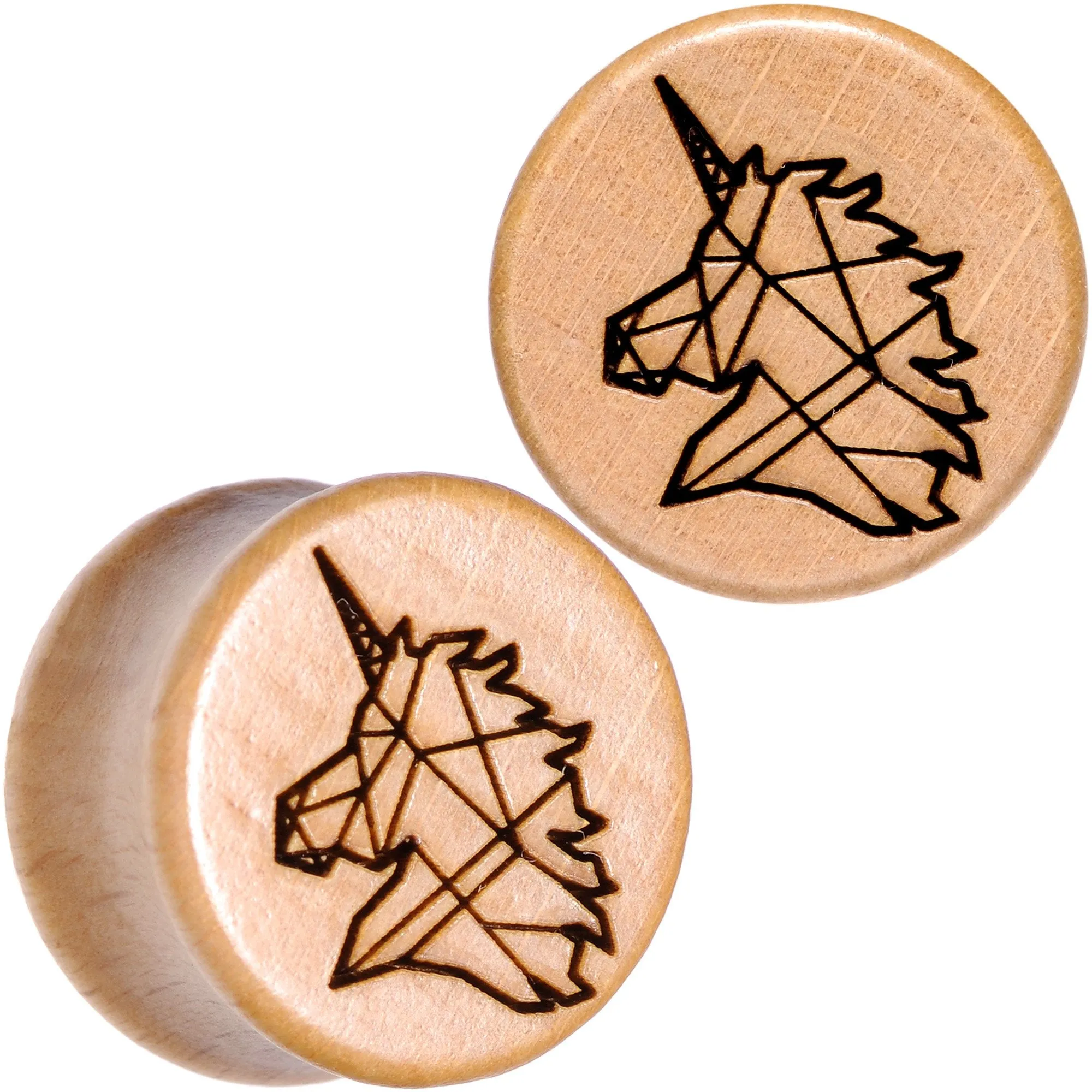 Organic Beechwood Geometric Unicorn Saddle Plug Set 0 Gauge to 25mm