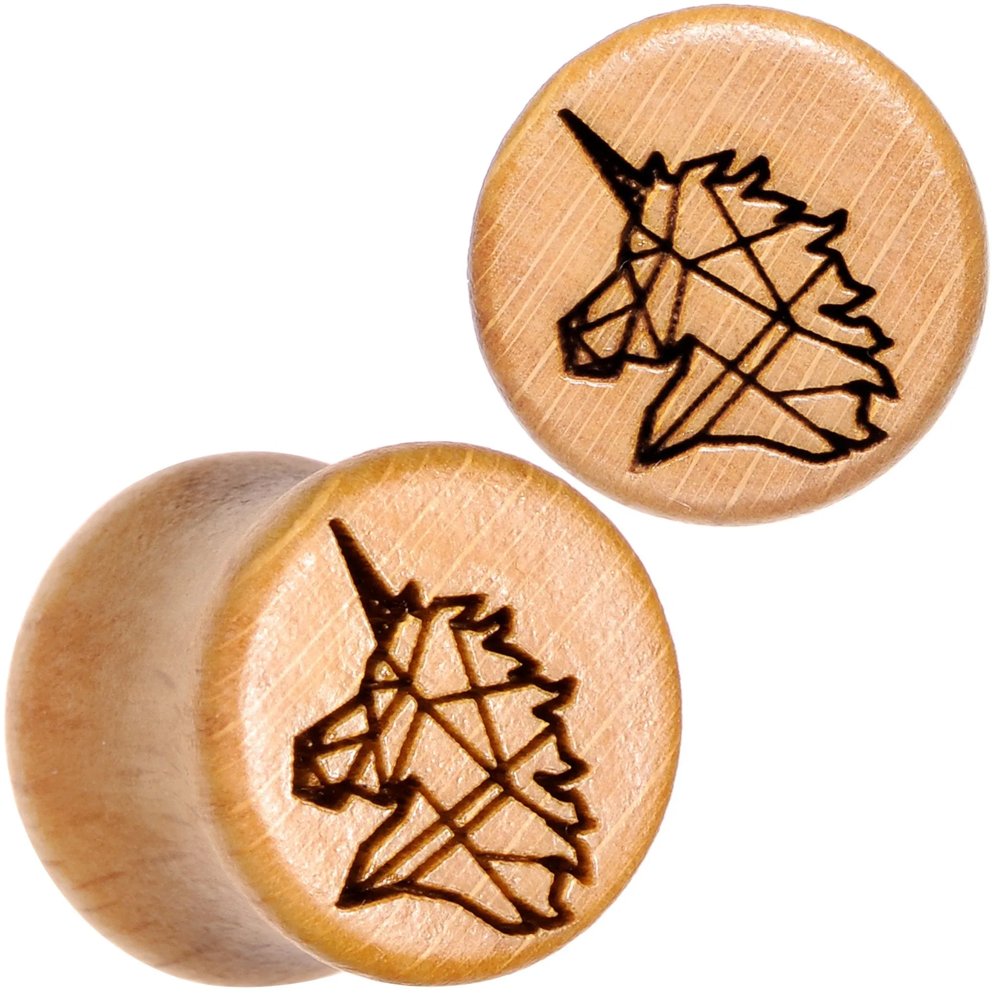 Organic Beechwood Geometric Unicorn Saddle Plug Set 0 Gauge to 25mm