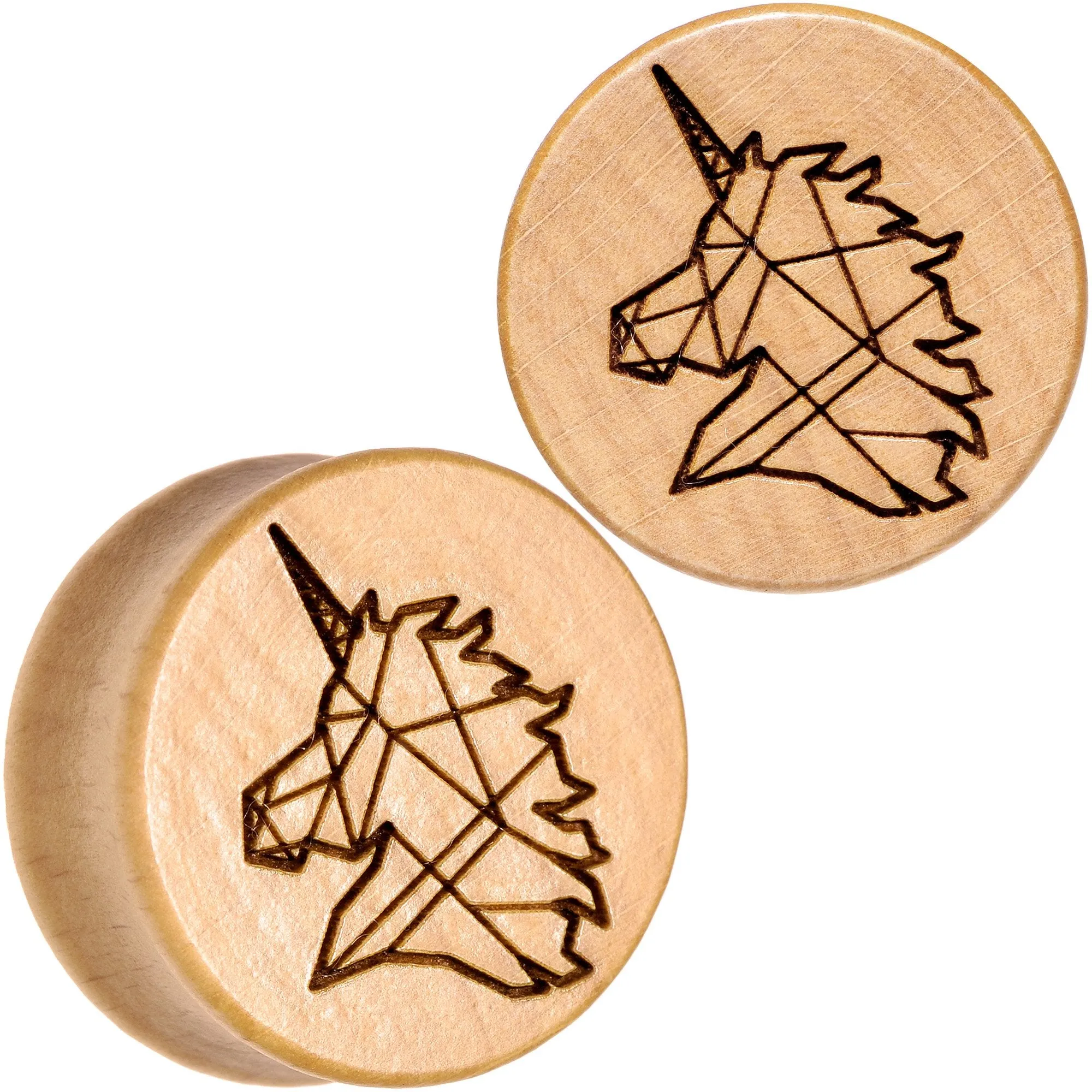 Organic Beechwood Geometric Unicorn Saddle Plug Set 0 Gauge to 25mm