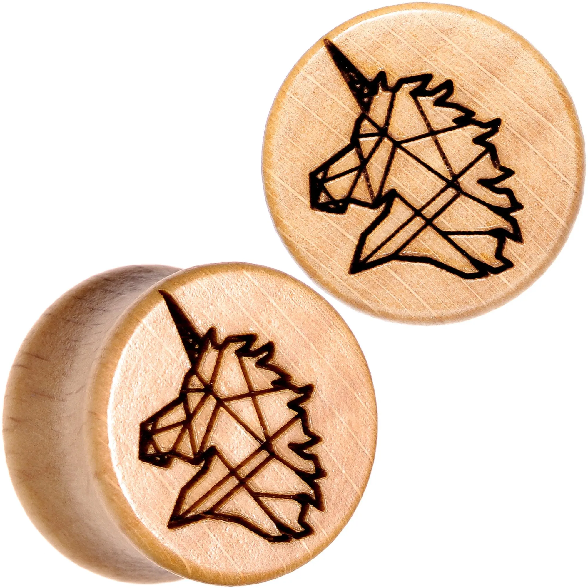 Organic Beechwood Geometric Unicorn Saddle Plug Set 0 Gauge to 25mm