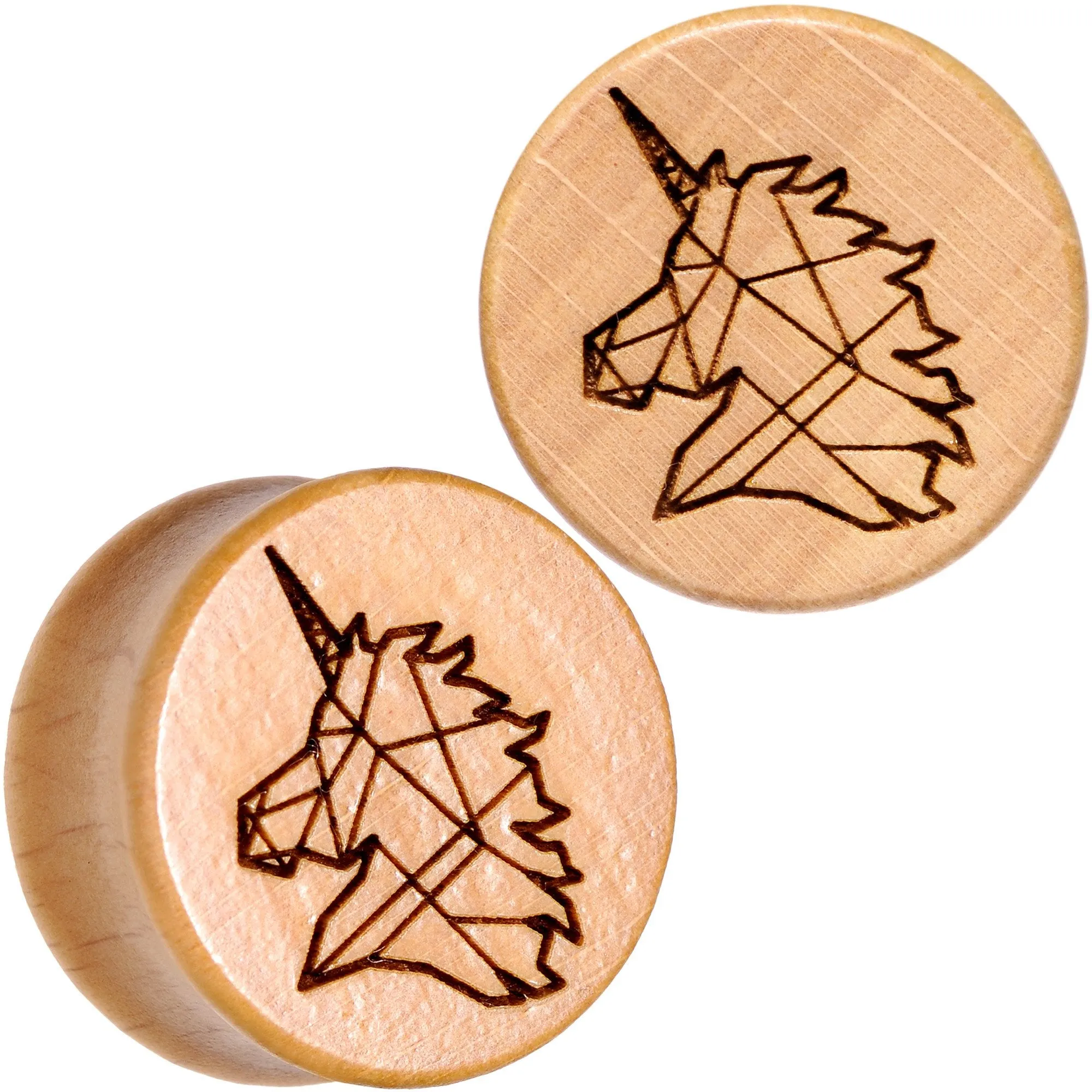Organic Beechwood Geometric Unicorn Saddle Plug Set 0 Gauge to 25mm