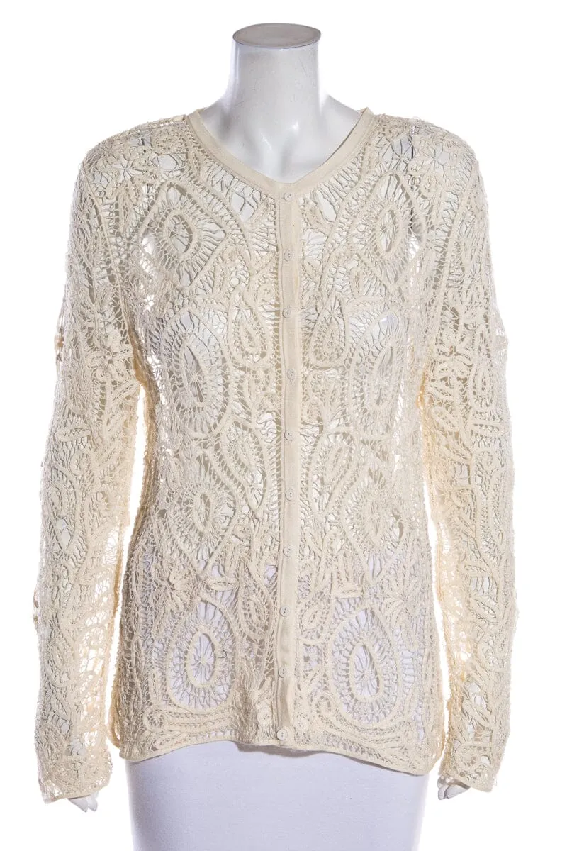 Oscar de la Renta Beige Vintage Long Sleeve Woven Button Up Top SZ L