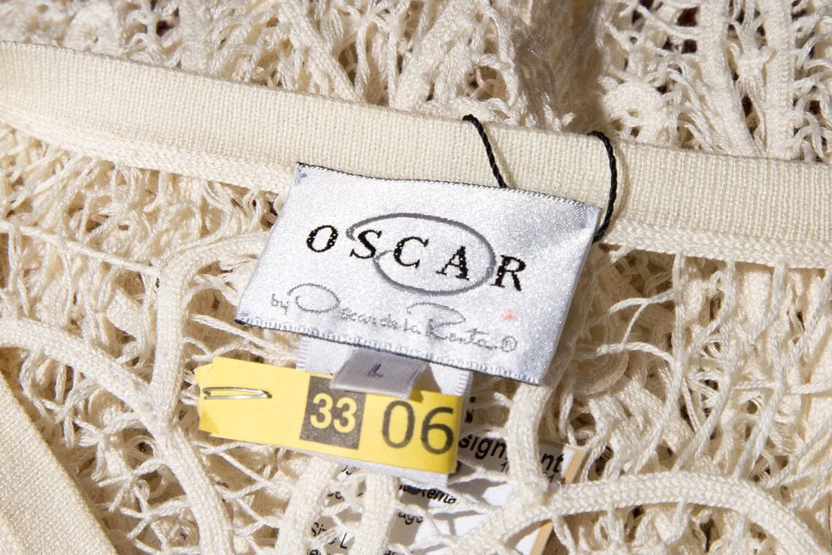 Oscar de la Renta Beige Vintage Long Sleeve Woven Button Up Top SZ L