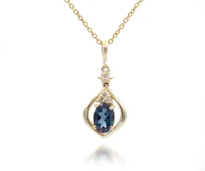 Oval London Blue Topaz Diamond Gold Necklace