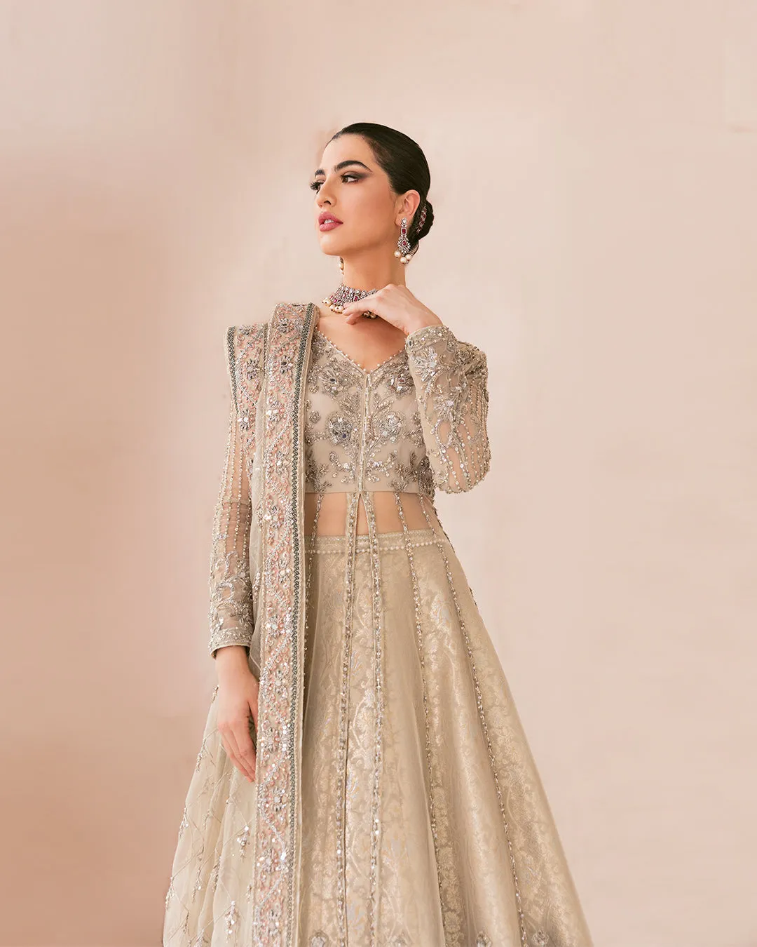 Pakistani Bridal Gown with Lehenga and Dupatta Dress