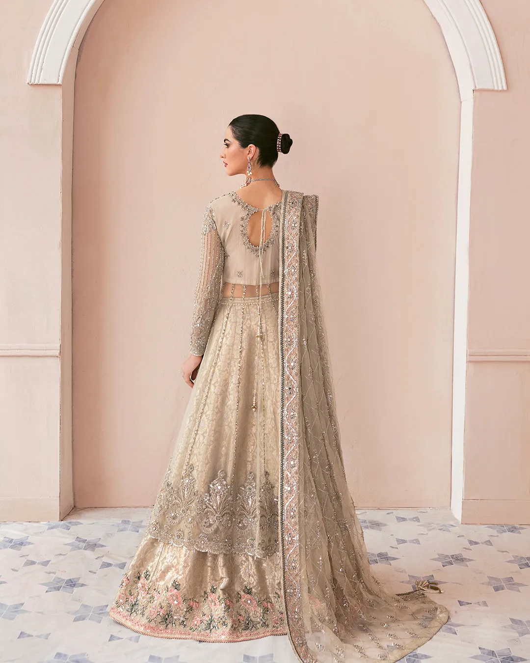 Pakistani Bridal Gown with Lehenga and Dupatta Dress