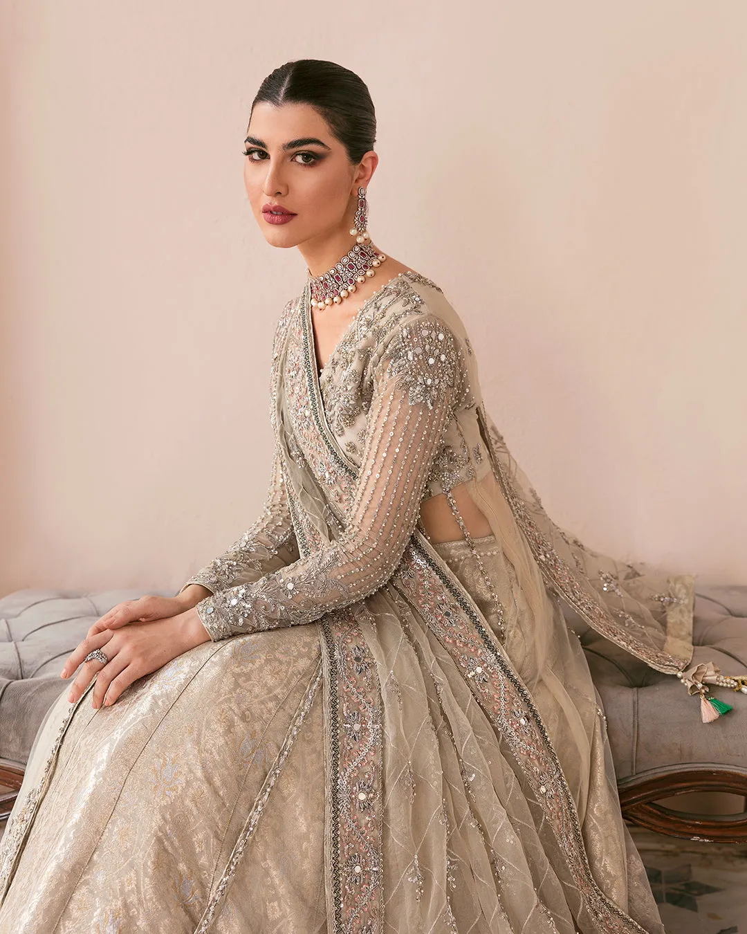 Pakistani Bridal Gown with Lehenga and Dupatta Dress