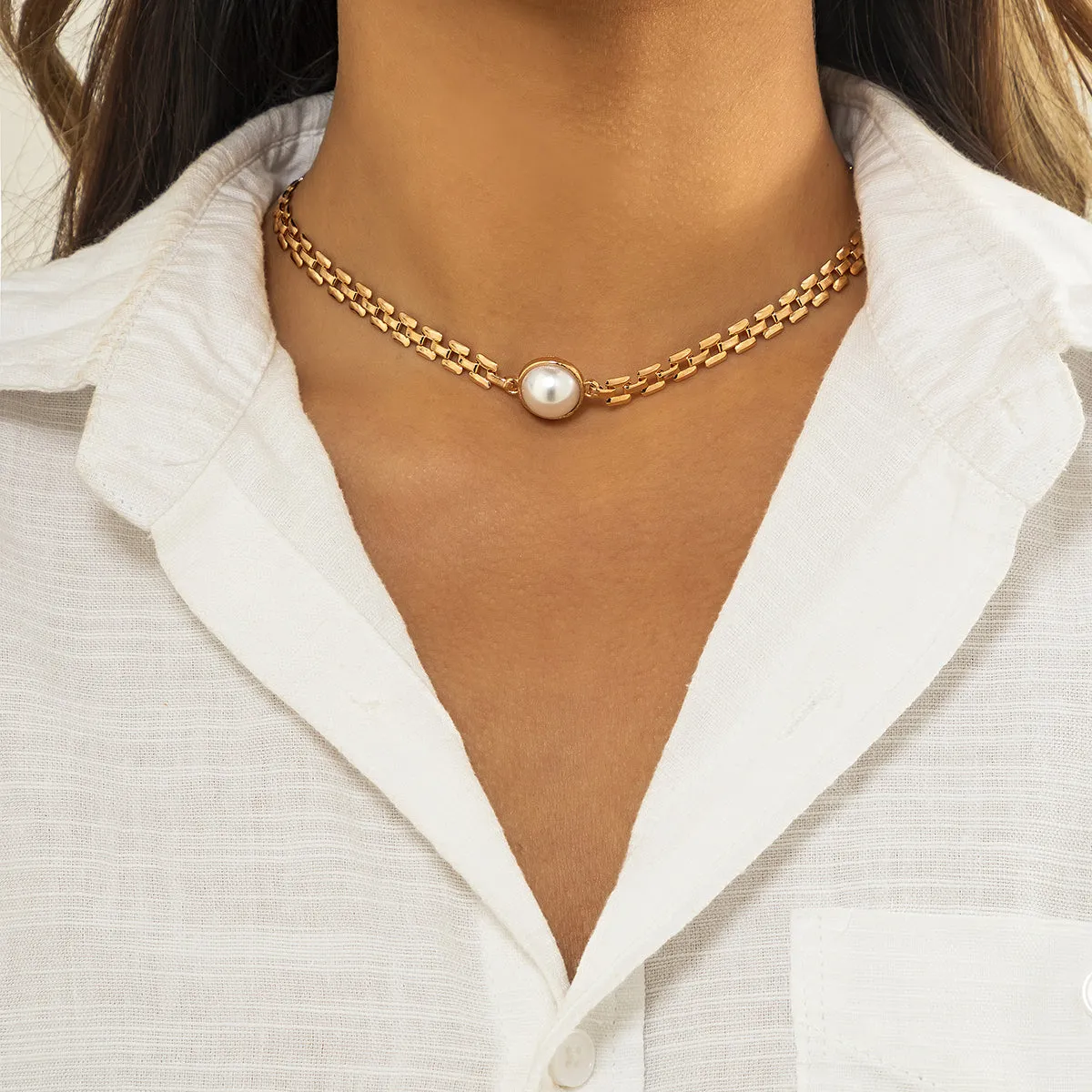 Pearl & 18K Gold-Plated Round Chain Choker Necklace