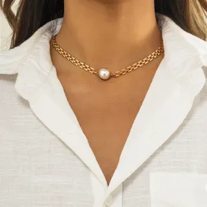 Pearl & 18K Gold-Plated Round Chain Choker Necklace