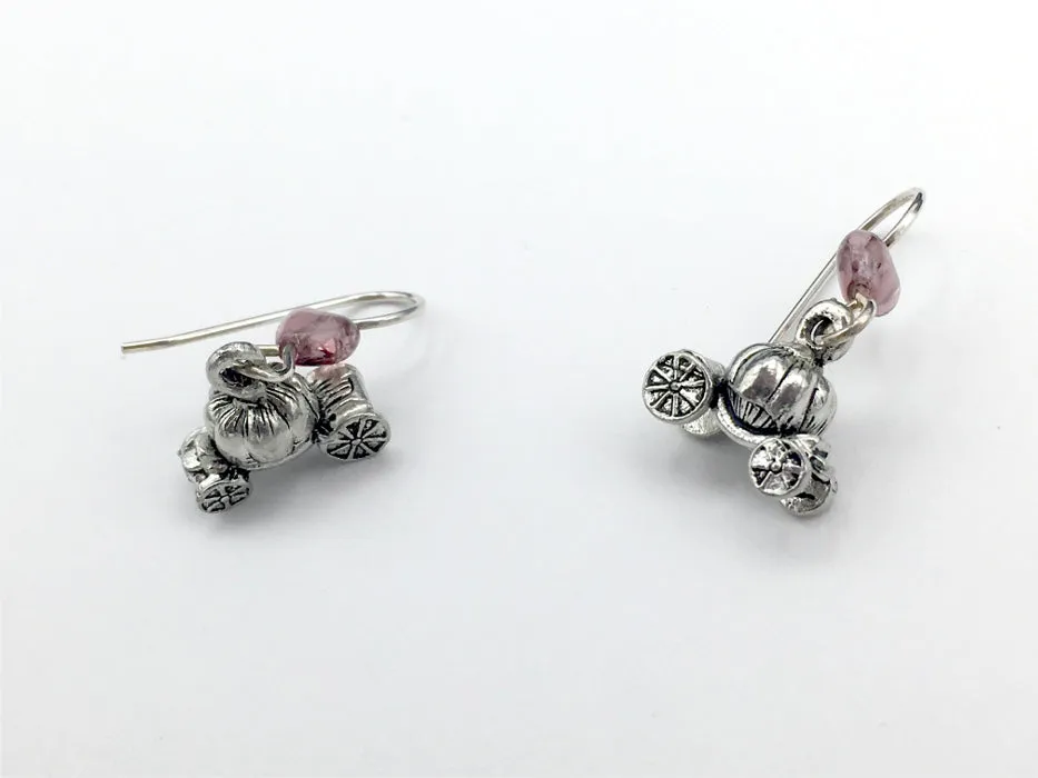 Pewter & Sterling Silver pumpkin carriage Earrings-coach, fairy tale, princess