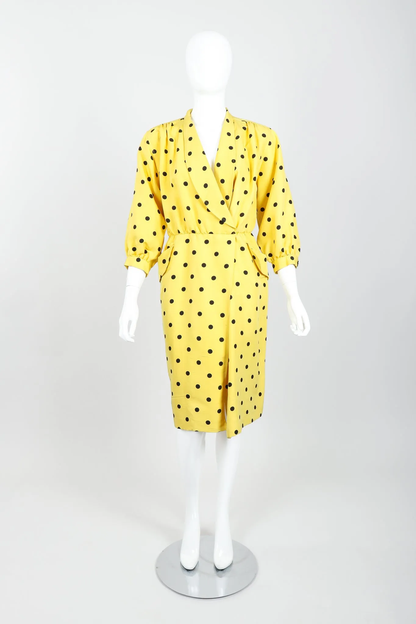 Polka Dot Shawl Collar Dress