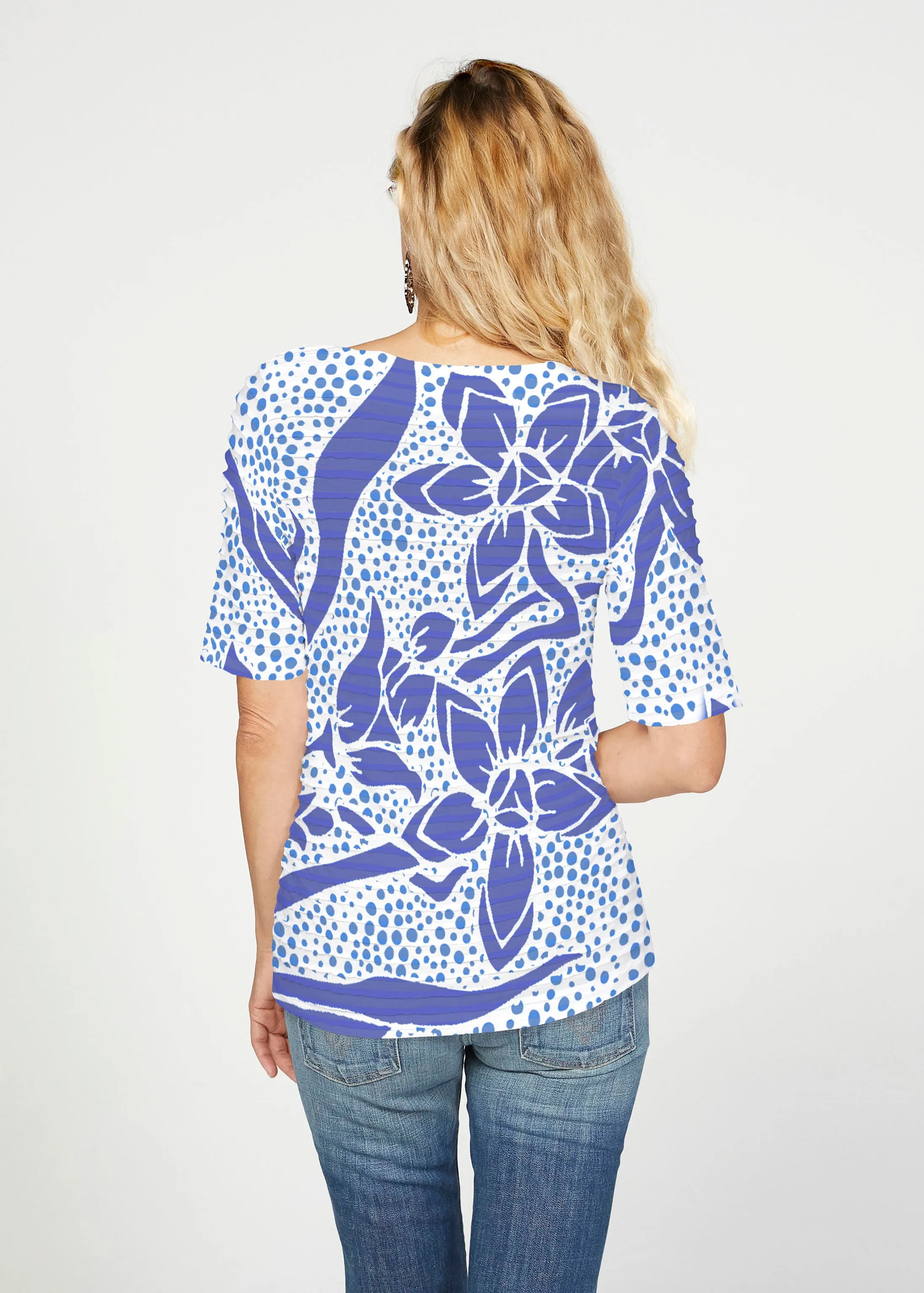 Polka Vine (8111) ~ Banded Elbow Sleeve Boat Neck Top
