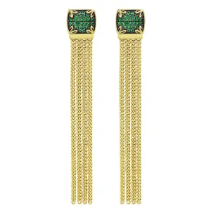 Possibility Pavé Tassel Earring Long - 18K Gold Vermeil   CZ Vert