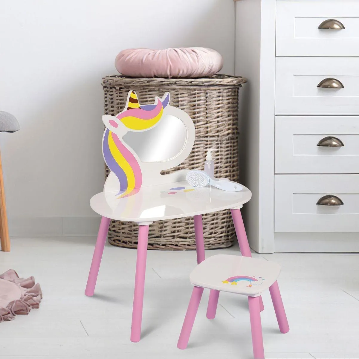 Princess Vanity Table with Stool Kids Play Toy