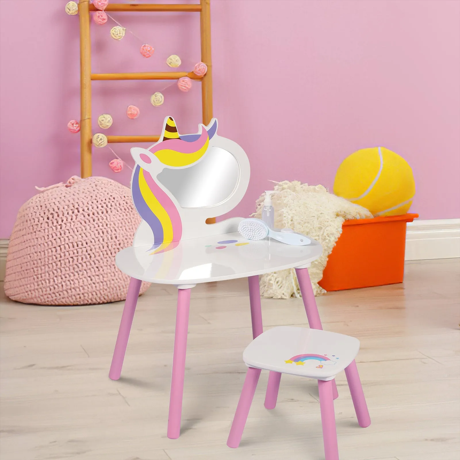 Princess Vanity Table with Stool Kids Play Toy