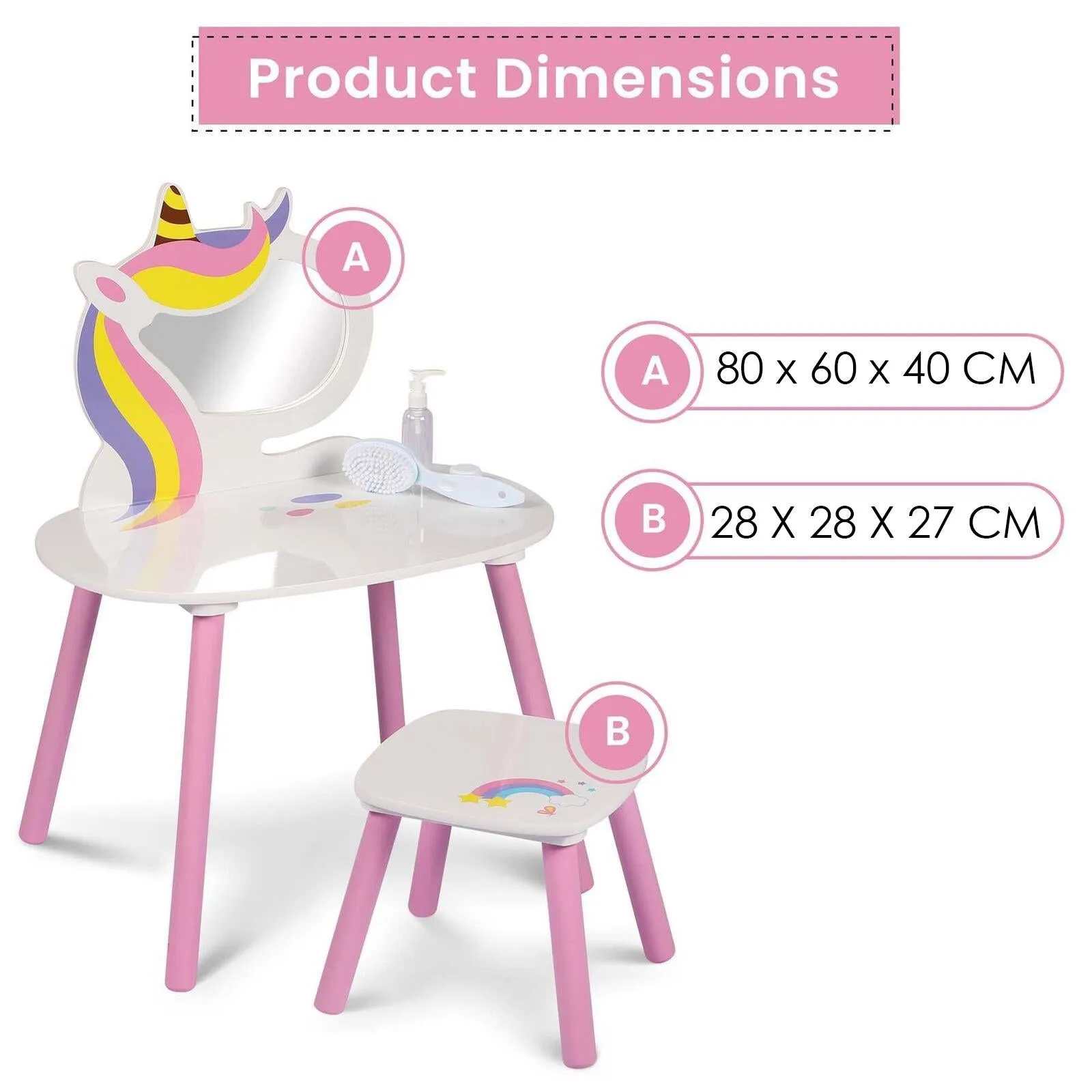 Princess Vanity Table with Stool Kids Play Toy