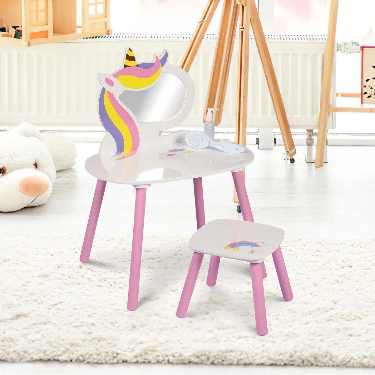 Princess Vanity Table with Stool Kids Play Toy