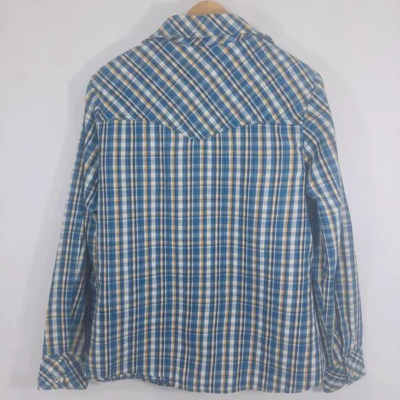 Prior Western Vintage Work Wear Shirt Plaid Faux Fur Lined  Pearl Snap 38 Women