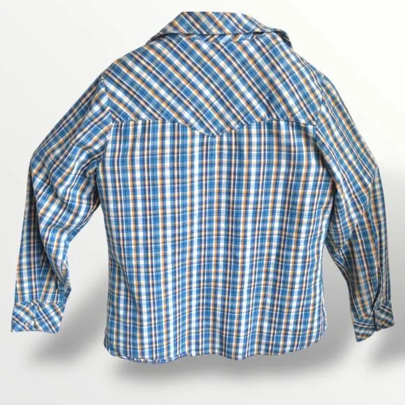 Prior Western Vintage Work Wear Shirt Plaid Faux Fur Lined  Pearl Snap 38 Women