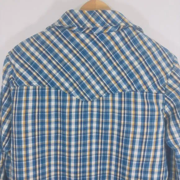 Prior Western Vintage Work Wear Shirt Plaid Faux Fur Lined  Pearl Snap 38 Women