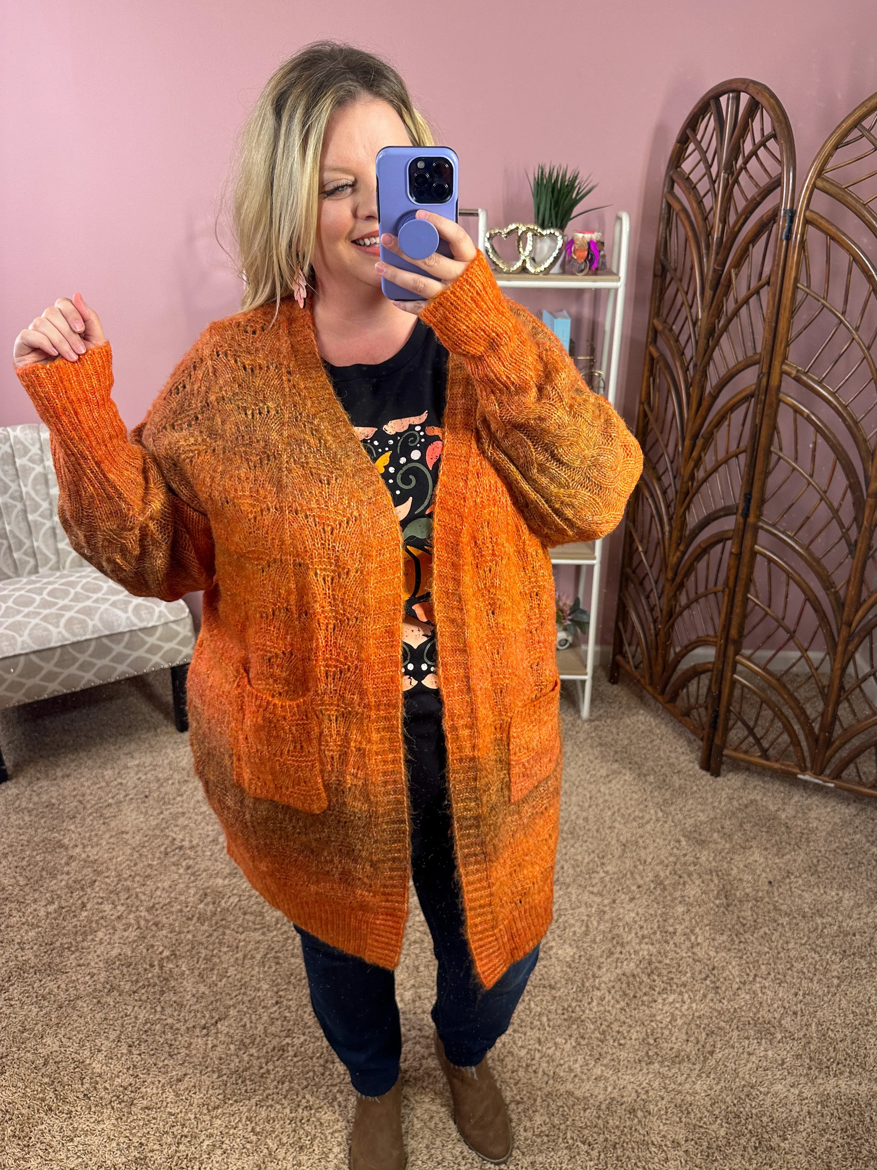 Pumpkin Patchin' Open Knit Fuzzy Cardigan