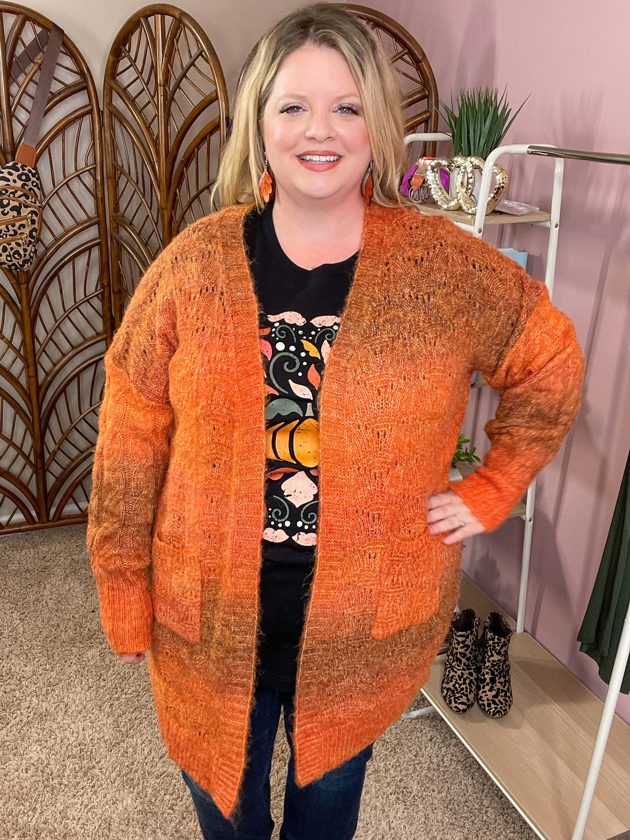 Pumpkin Patchin' Open Knit Fuzzy Cardigan