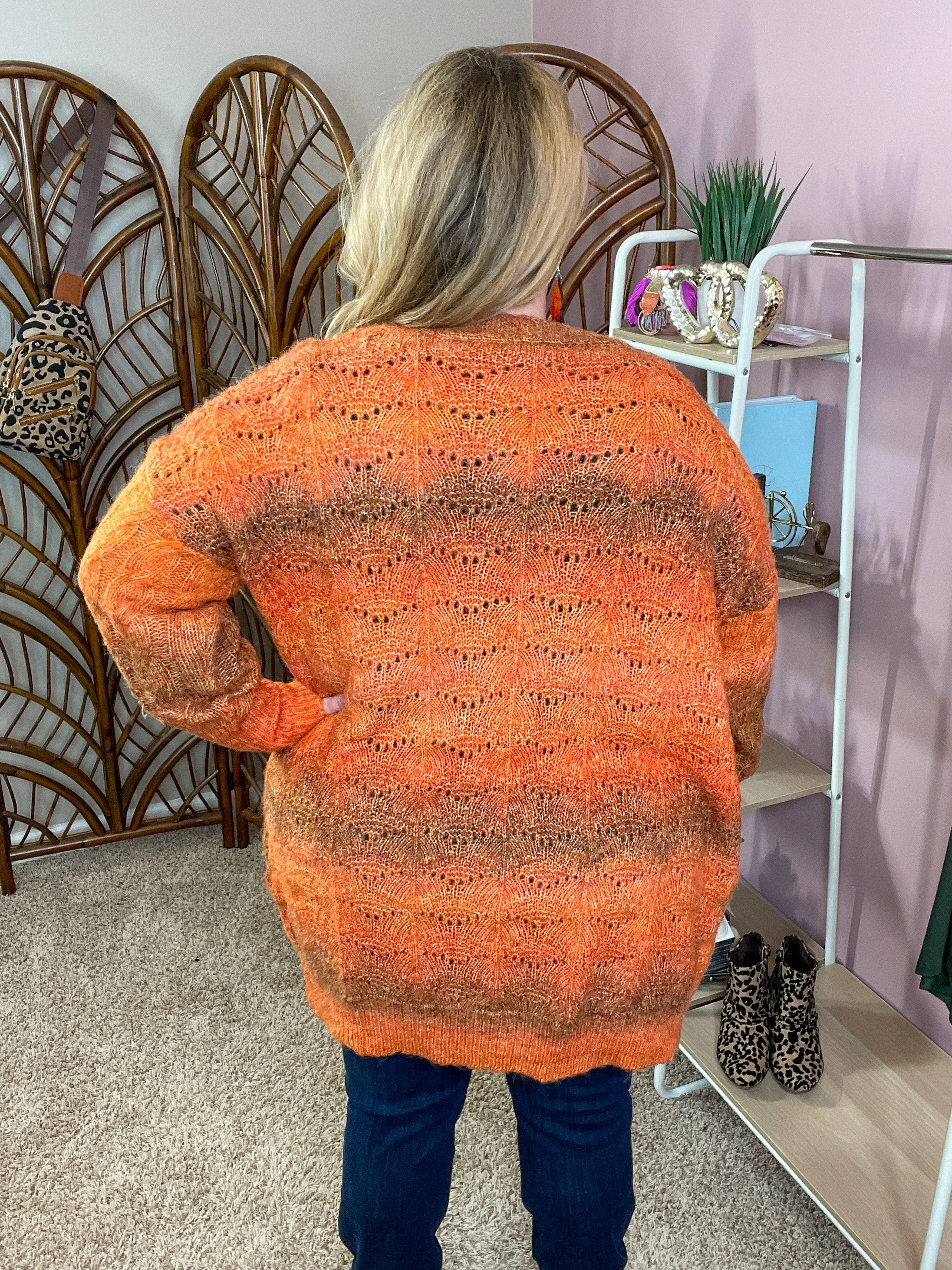 Pumpkin Patchin' Open Knit Fuzzy Cardigan