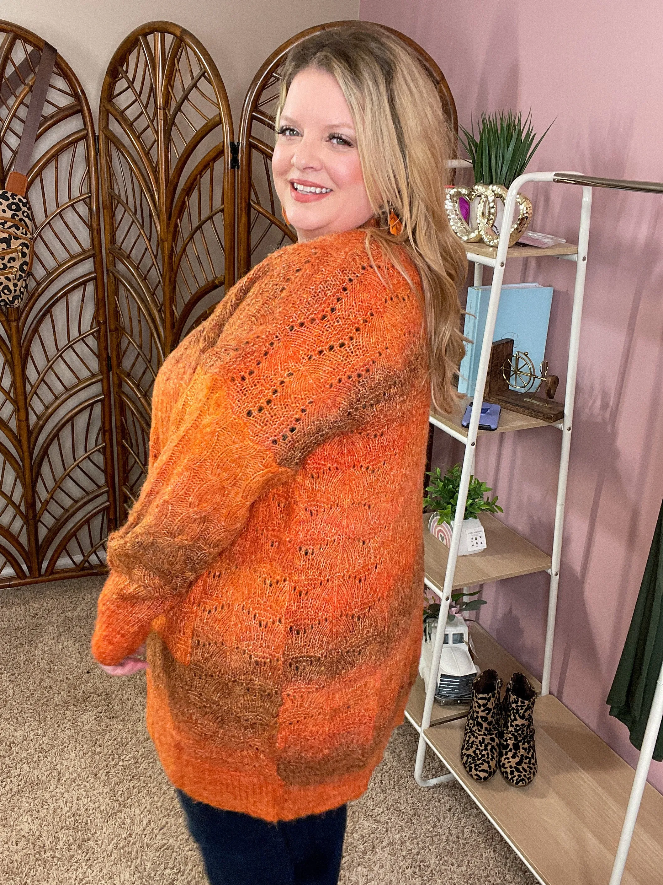 Pumpkin Patchin' Open Knit Fuzzy Cardigan