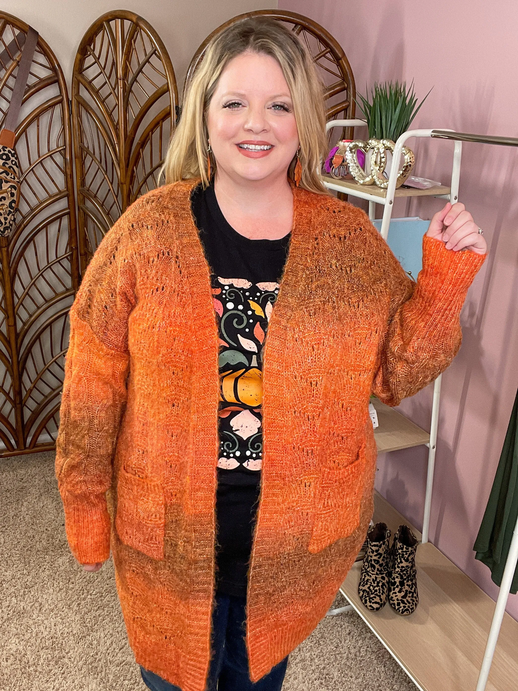 Pumpkin Patchin' Open Knit Fuzzy Cardigan