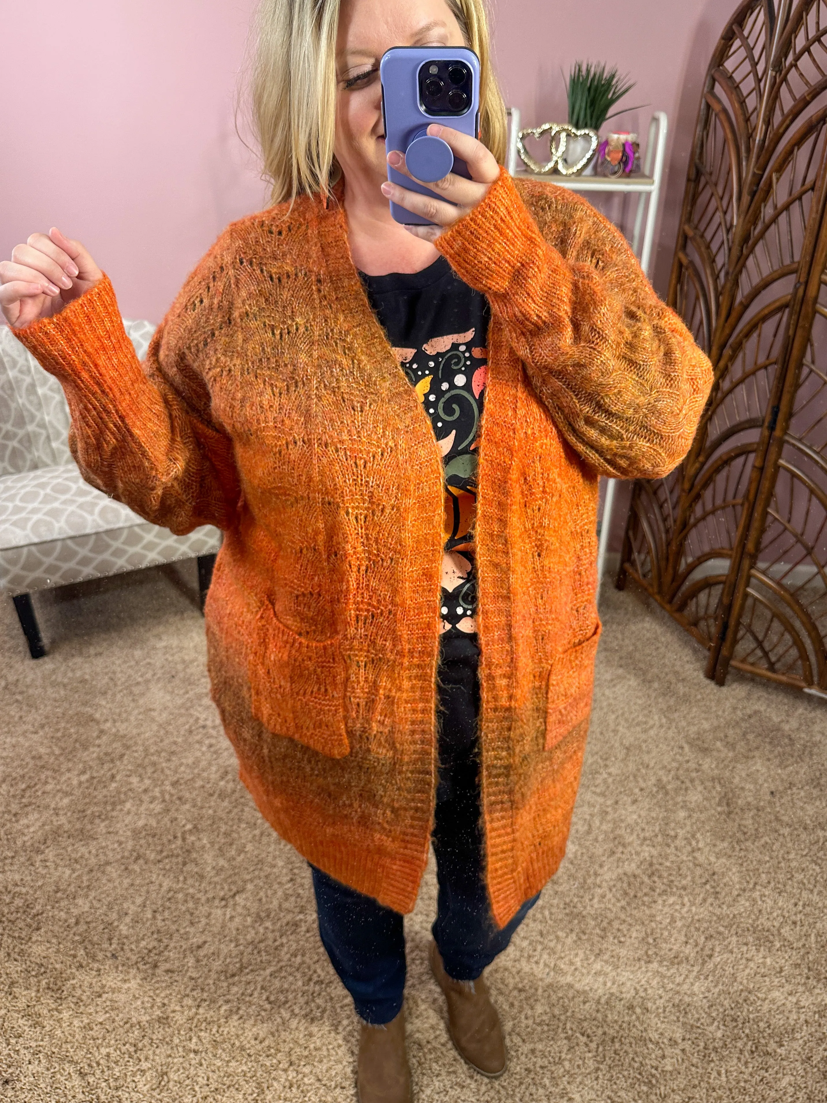 Pumpkin Patchin' Open Knit Fuzzy Cardigan