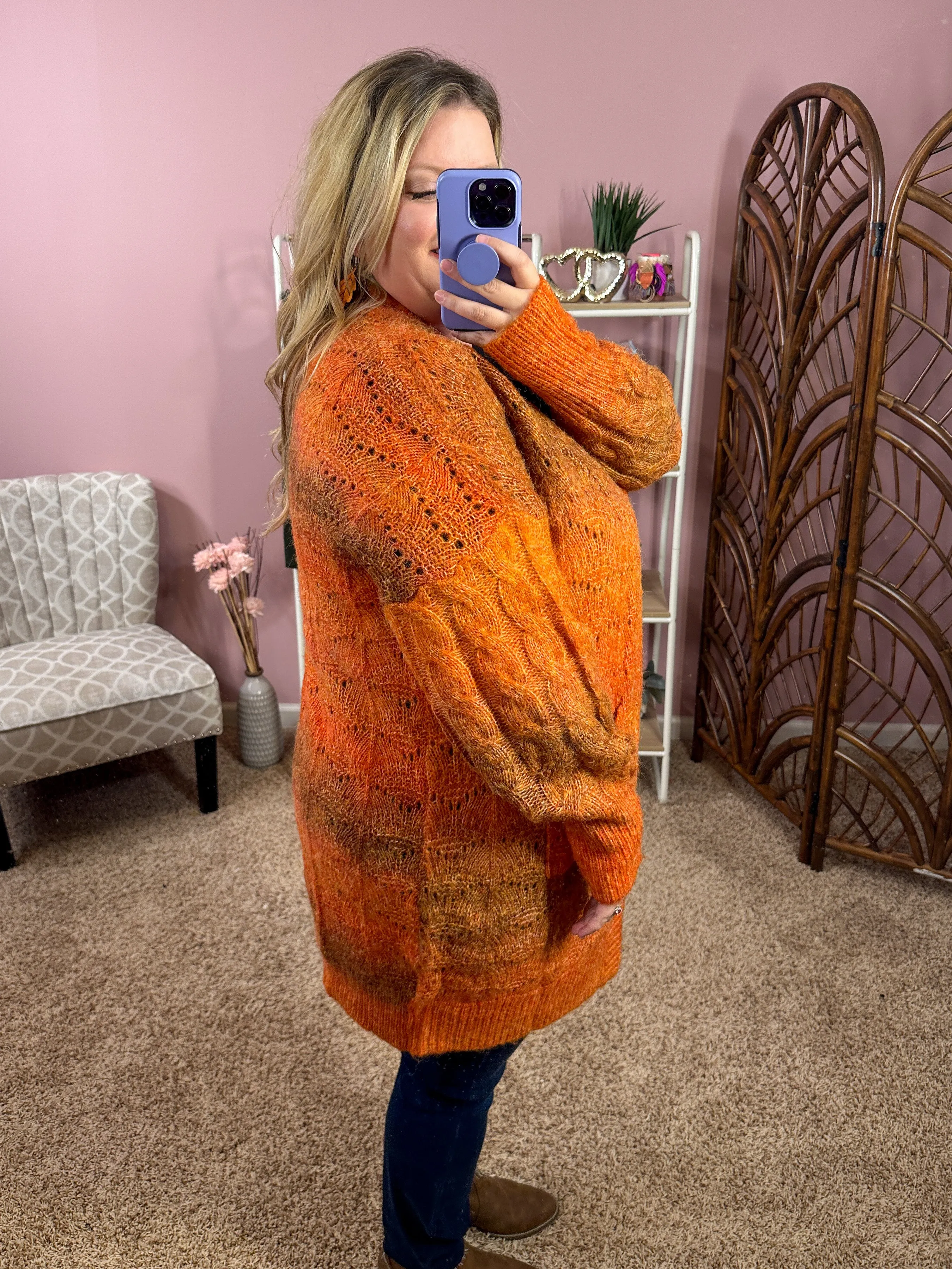 Pumpkin Patchin' Open Knit Fuzzy Cardigan