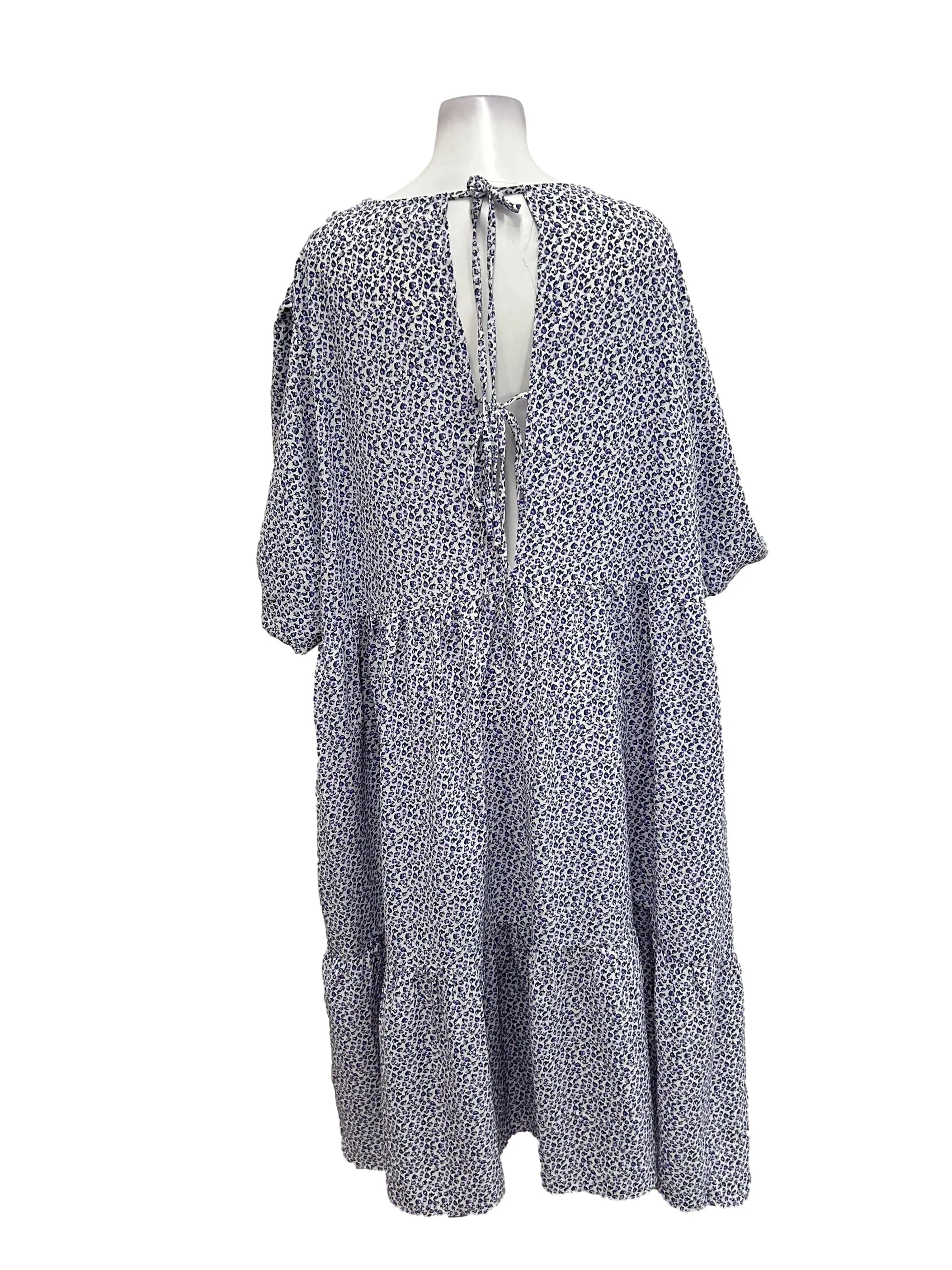 Purple Floral Puff Sleeves Dress