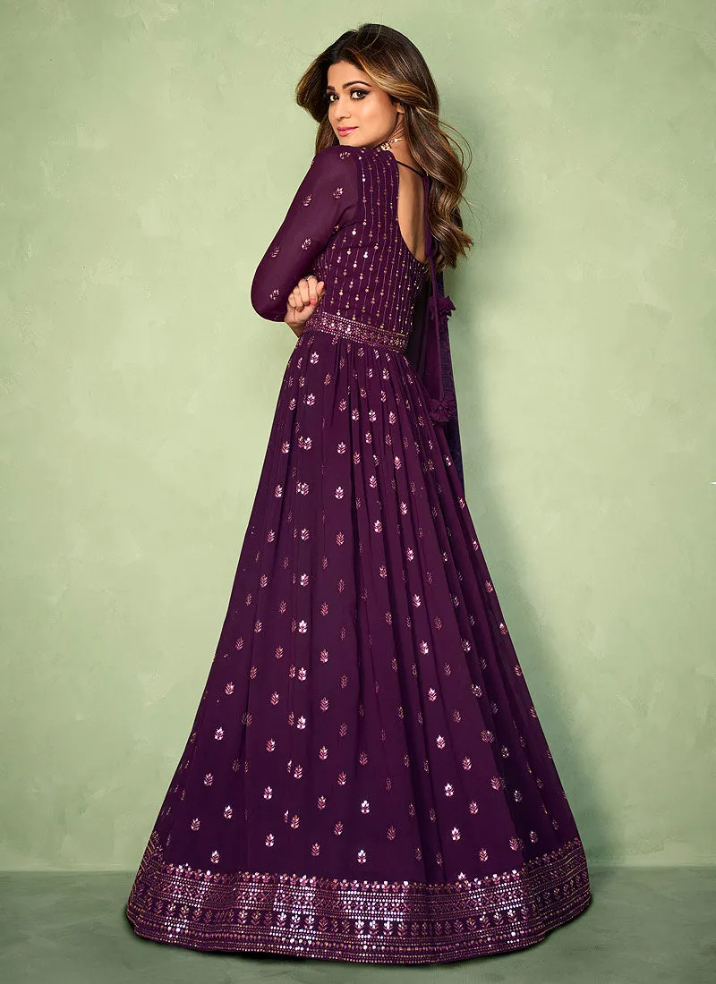 Purple Sequence Embroidered Slit Style Anarkali Lehenga Suit