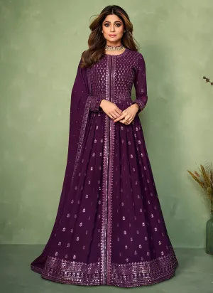 Purple Sequence Embroidered Slit Style Anarkali Lehenga Suit
