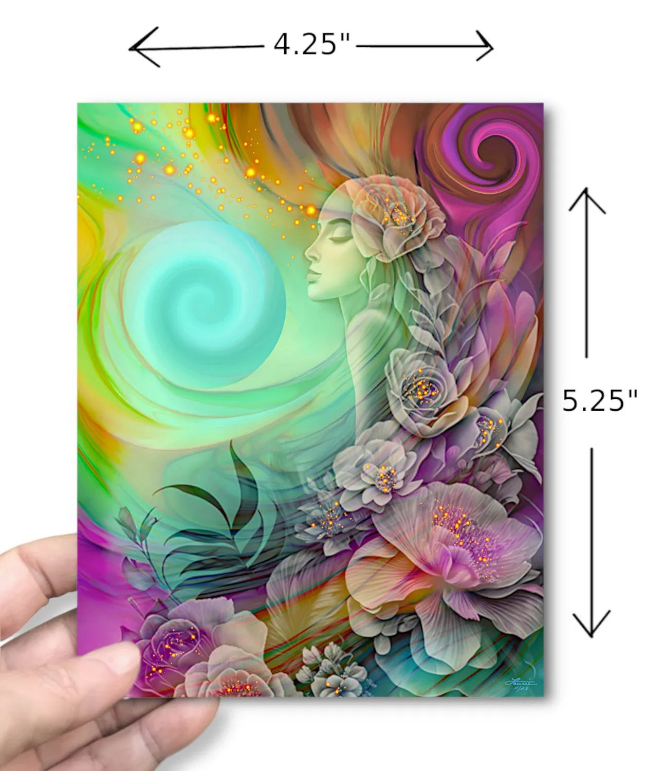Rainbow Goddess Art Greeting Card, Colorful Floral Art Notecard - "Flower Child"