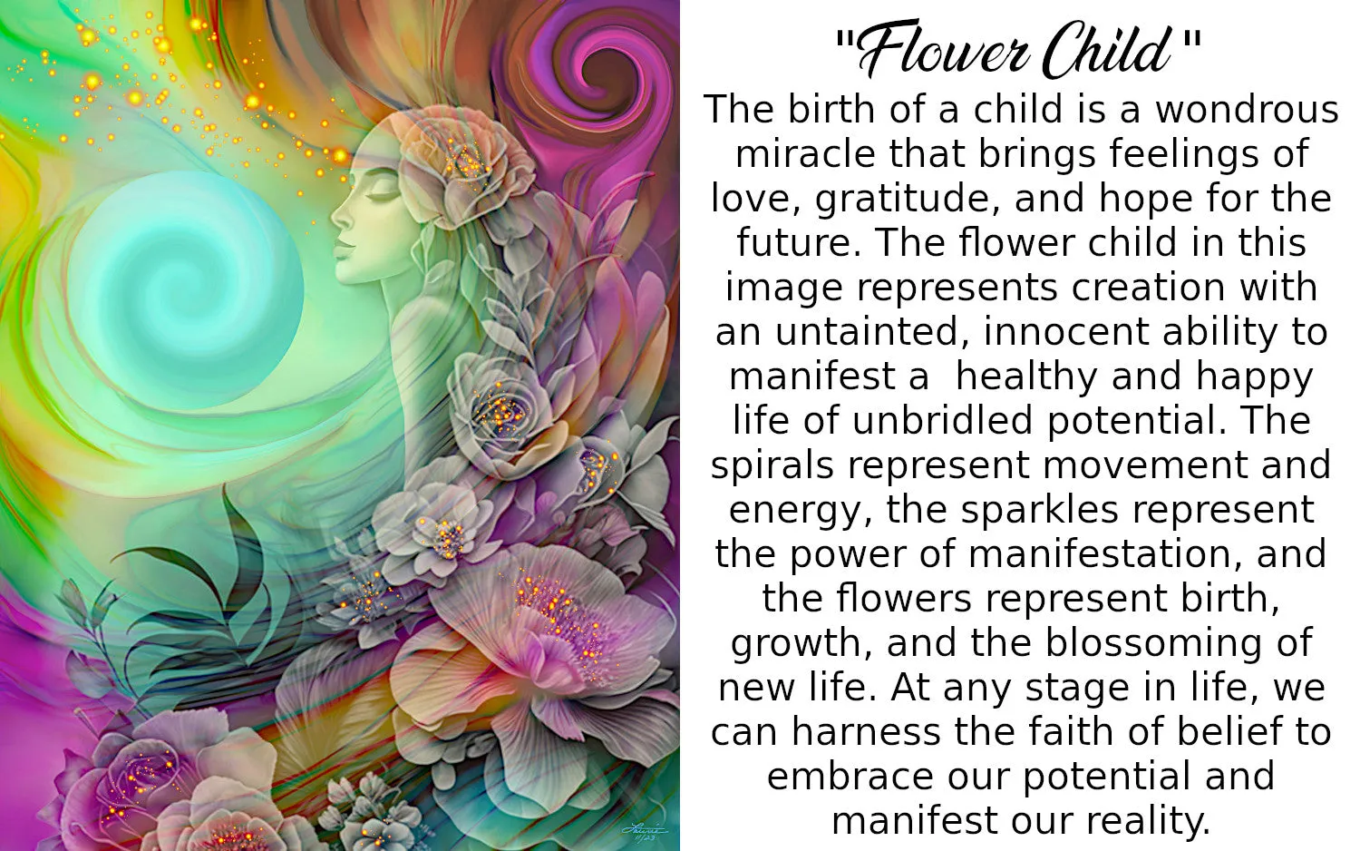 Rainbow Goddess Art Greeting Card, Colorful Floral Art Notecard - "Flower Child"