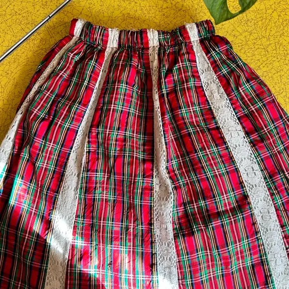 RARE Vintage 70s Mr. Hank Plaid Prairie Maxi Skirt Patchwork Lace Hippie Gypsy