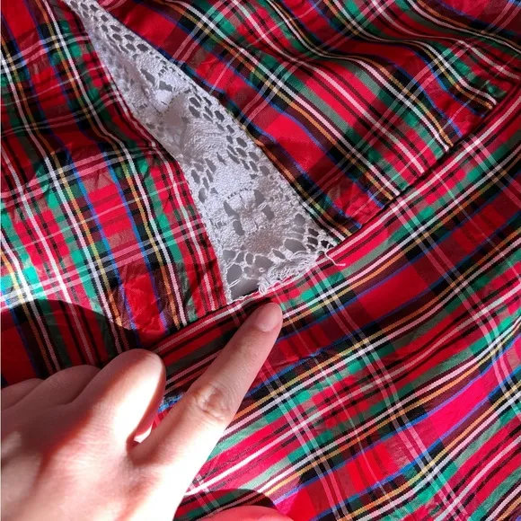 RARE Vintage 70s Mr. Hank Plaid Prairie Maxi Skirt Patchwork Lace Hippie Gypsy