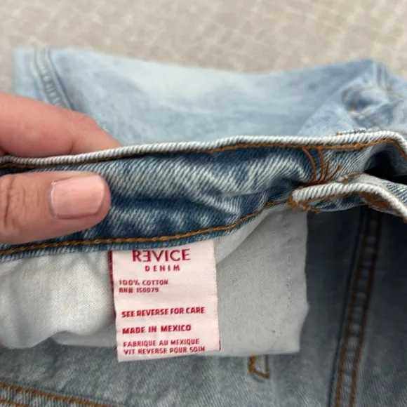 Revice “90’s Baby” Asymmetrical High Waist Jeans in Joey Wash denim light