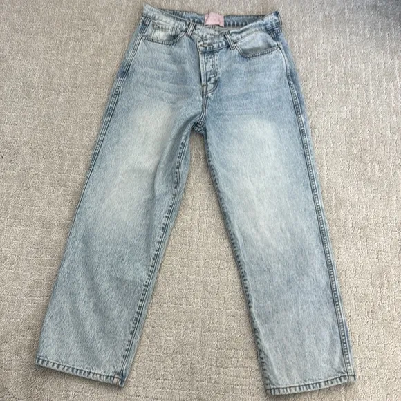 Revice “90’s Baby” Asymmetrical High Waist Jeans in Joey Wash denim light