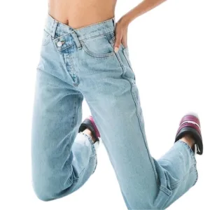 Revice “90’s Baby” Asymmetrical High Waist Jeans in Joey Wash denim light