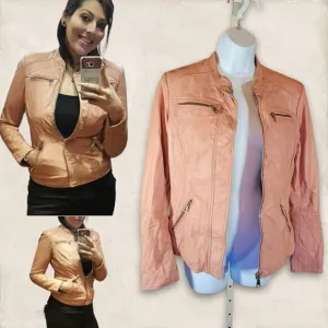 Rino &amp; PELLE DISTRESSED MOTO JACKET IN BLUSH PINK