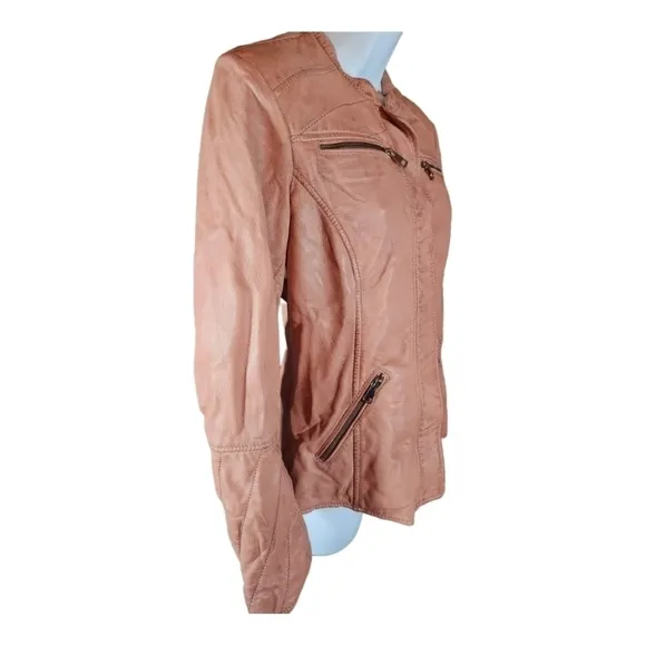 Rino &amp; PELLE DISTRESSED MOTO JACKET IN BLUSH PINK