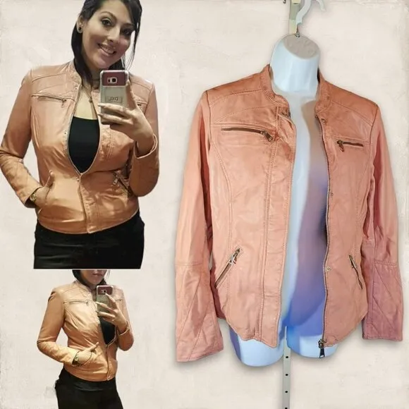 Rino &amp; PELLE DISTRESSED MOTO JACKET IN BLUSH PINK