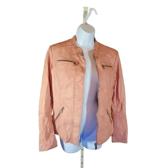 Rino &amp; PELLE DISTRESSED MOTO JACKET IN BLUSH PINK