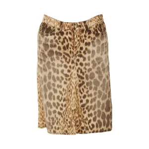 Roberto Cavalli Cheetah Print Denim Skirt