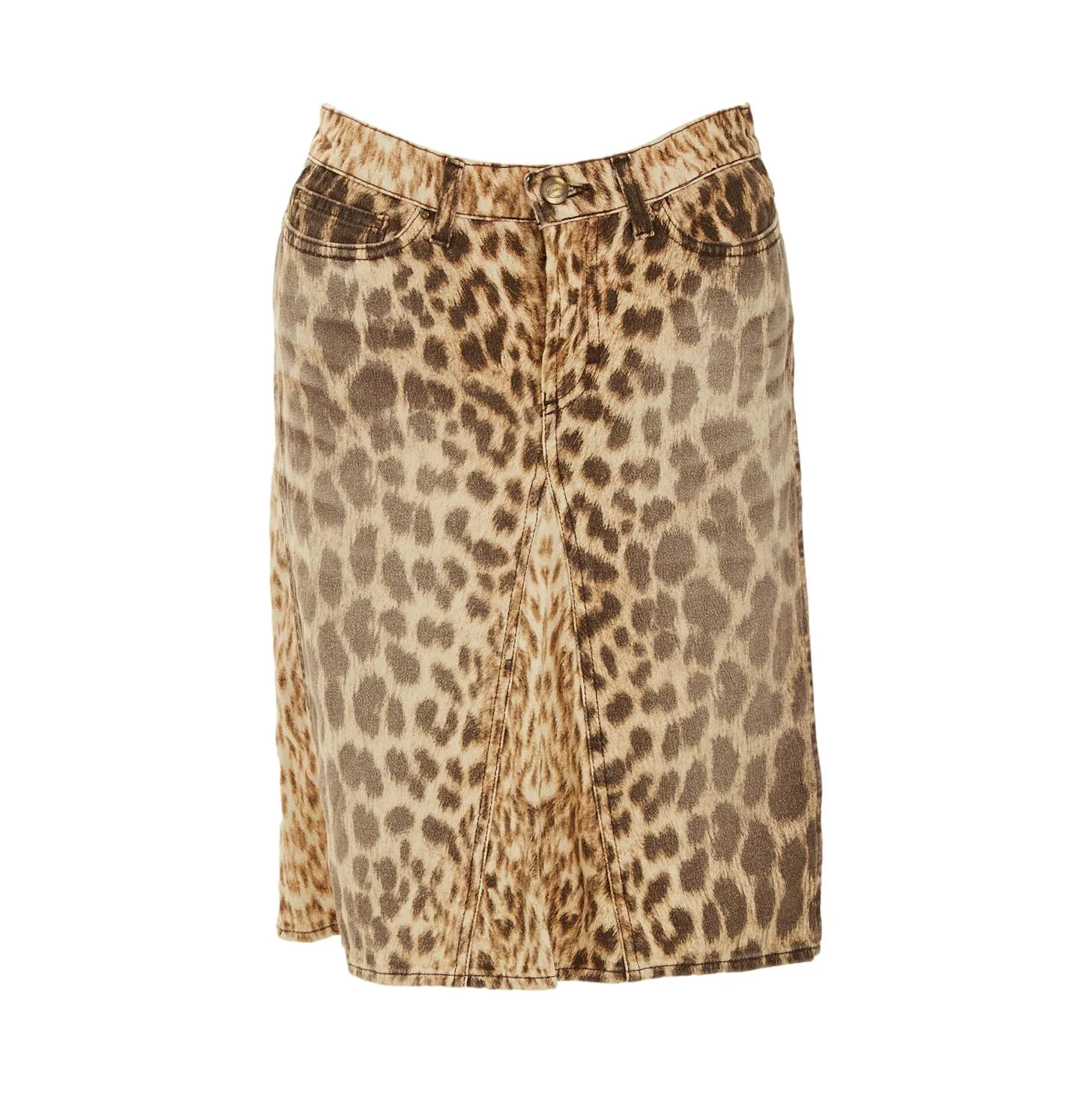 Roberto Cavalli Cheetah Print Denim Skirt